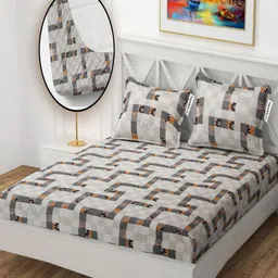 YaAkholic White & Brown Geometric Printed 210 TC King Bedsheet Set 1.98 m x1.8 m-picture-21