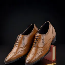 Bxxy Men Hidden Elevator Height Increasing Faux Leather Formal Full Brogue Lace-up Shoes-image-92