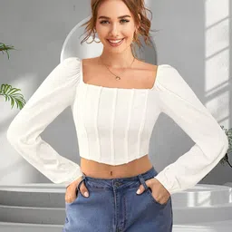 DressBerry Winter Wear Bishop Sleeves Corset Crop Top-picture-15