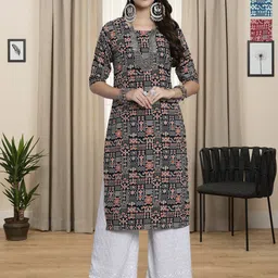 HERE&NOW Selection Of 3 Floral Printed Round Neck Straight Kurta-image-91