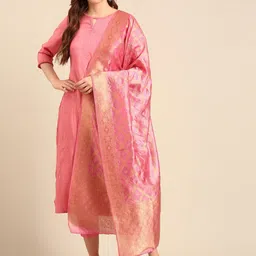 Anouk Women Striped Regular Chanderi Cotton Kurta with Trousers & With Dupatta-picture-4