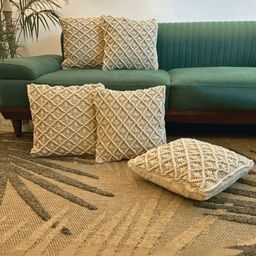LUSHLYF Macrame Beige 5 Pieces Embroidered Cotton Square Cushion Covers-40