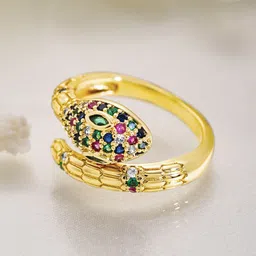 Rubans 22K Gold Plated Cubic Zirconia-Studded Adjustable Finger Ring image 3