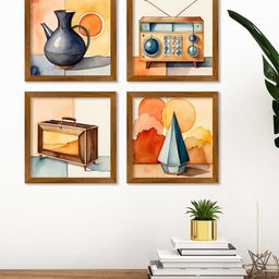 ArtVibes Brown & Beige 4 Pieces Wooden Framed Paintings Wall Art-29