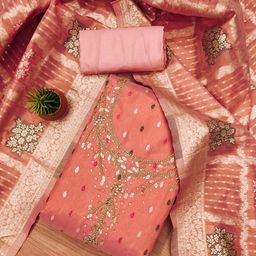RUDRAA FAB Floral Woven Design Beads and Stones Jaquard Unstitched Dress Material-image-88