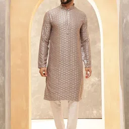 SOJANYA Men Ethnic Motifs Embroidered Regular Sequinned Kurta with Pyjamas-4