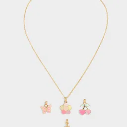 MiArcus Set Of 4 Butterflies, Hearts & Popsicles Interchangeable Charm Pendants With Chain-36