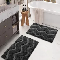 LUXEHOME INTERNATIONAL Grey Set Of 2 Patterned 220 GSM Anti-Skid Bath Rug-34