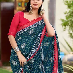 KALINI Floral Printed Block Print Saree-0