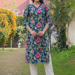KALINI Women Floral Printed Straight Pure Cotton Kurta-picture-56