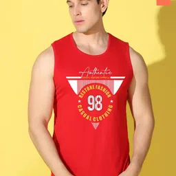 WOOSTRO Pack Of 2 Printed Combed Cotton Gym Vests VWS26(98 RED)(PLAIN ORANGE)-image-75