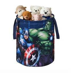 Kuber Industries Blue Marvel Avengers Printed Foldable Laundry Bag-47