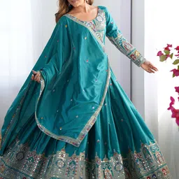 JIHU CULTURE Embroidered Sequinned Semi-Stitched Lehenga & Unstitched Blouse With Dupatta-picture-47