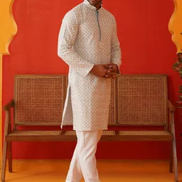 Jompers Men Embroidered Regular Sequinned Kurta with Pyjamas-picture-10