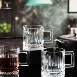 GOODHOMES Transparent 6 Pieces Textured Glass Glossy Mugs 210ml-image-27