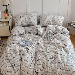 JC HOME Grey & White Printed Double Queen Regular Bedding Set-image-68