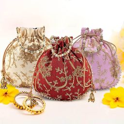 Kuber Industries Set of 3 Embroidered Potli Bags-7