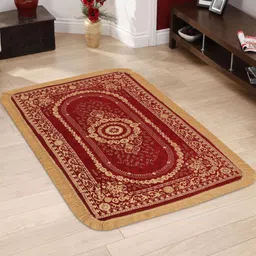 SAWNA HOMES Maroon Geometric Anti-Skid Velvet Carpet-picture-17