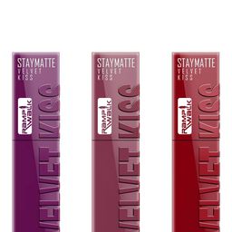 Ramp Walk Set Of 3 Velvet Kiss Liquid Lipstick - 3.5 ml Each- Wine- Light Mauve-Cherry Red-56
