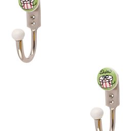 IndianShelf Silver Toned & Green 2 Pieces Printed Ceramic Wall Hooks-image-99