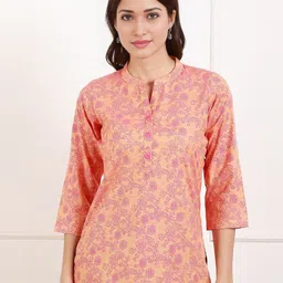 True Shape Floral Printed Mandarin Collar Short Kurti-image-75