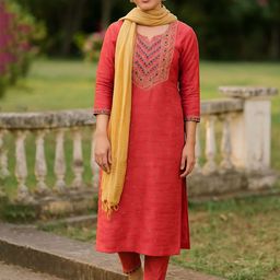 Tulsattva Women Floral Printed Regular Kurta with Trousers & With Dupatta-2