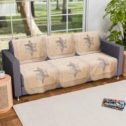 Myntra Elegant Homes Cream-Coloured & Brown 6 Pieces Printed 3 Seater Sofa Covers-6
