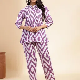 ARAVALII Printed Pure cotton Mandarin Collar Tunic With Trousers Co-Ords Set-picture-11
