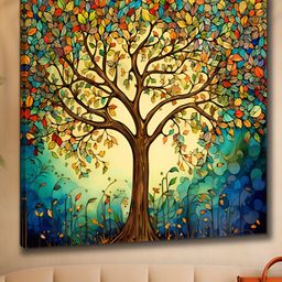 Myntra Elegant Homes Navy Blue & Gold-Toned Tree Printed Canvas Wall Art-image-11