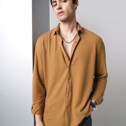 VASTRADO Opulent Cider Classic Slim Fit Knitted Shirt-image-43