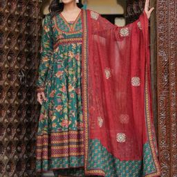 JALTHER Women Floral Printed Regular Pure Cotton Kurta with Palazzos & With Dupatta-image-24