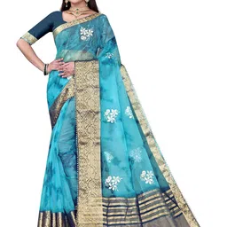 Pemal Designer Floral Embroidered Sequinned Organza Saree With Blouse Piece-picture-25