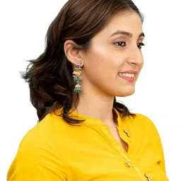 Shining Jewel - By Shivansh Silver-Plated CZ Studded & Pearls Beaded Dome Shaped Jhumkas-26