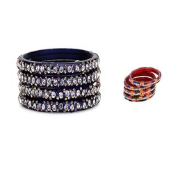 SOMIL Set Of 8 Multi Alloy Artificial Stones and Beads Antique Bangles-image-25