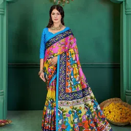 Munir Kalamkari Pure Cotton Block Print Saree-9