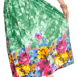Exotic India Medium-Green Skirt With Printed Roses-image-72