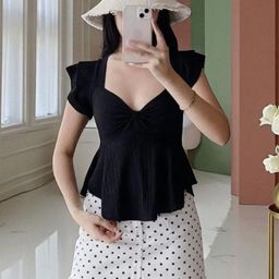 IUGA Women Sweetheart Neck Flutter Sleeves Peplum Top-image-76