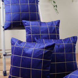 Myntra Elegant Homes Blue Set of 5 Checked Breathable Square Cushion Covers-picture-22