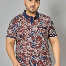 AUSTIVO Men Plus Size Tropical Printed Polo Collar Cotton T-Shirt-image-38