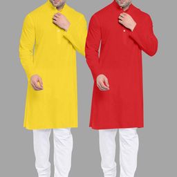 VS MALL Red Cotton Blend Kurta Sets-image-87