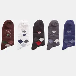 N2S NEXT2SKIN Men Pack Of 5 Argyle Patterned Cotton Ankle-Length Socks-36