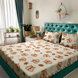 Aura Cream-Coloured Cartoon Characters Cotton 400 TC King Bedsheet Set-2.5 m X 2.20 m-image-54