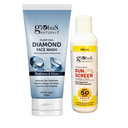 Globus naturals Sunscreen Lotion SPF 50++ 100 ml & Diamond Face Wash 100g-36