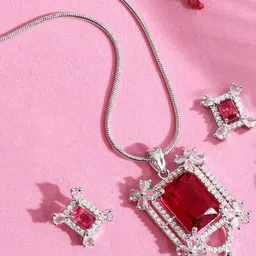 Anouk Rhodium-Plated American Diamond Jewellery Set-48