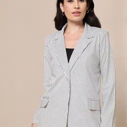 SASSAFRAS worklyf Vertical Striped Slim Fit Single Breasted Blazer-34