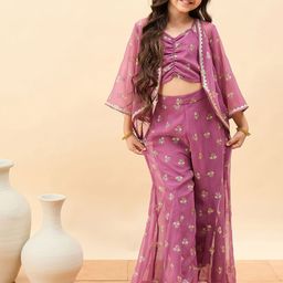 Stylo Bug Girls Floral Embroidered Regular Kurta with Palazzos-image-38