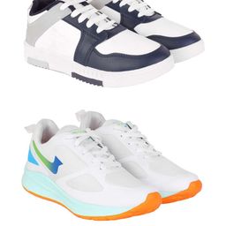 PENNEN Men Set Of 2 White & Grey Synthetic Lace-Ups Non-Marking Running Shoes-image-18