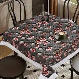 LooMantha Grey Floral Waterproof Plastic 4-Seater Table Cover-40