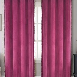 STITCHNEST Peach-Coloured 2 Pieces Velvet Black Out Door Curtain-picture-9