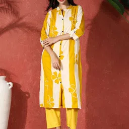 Sangria Floral Printed Pure Cotton Straight Kurta & Trouser-45